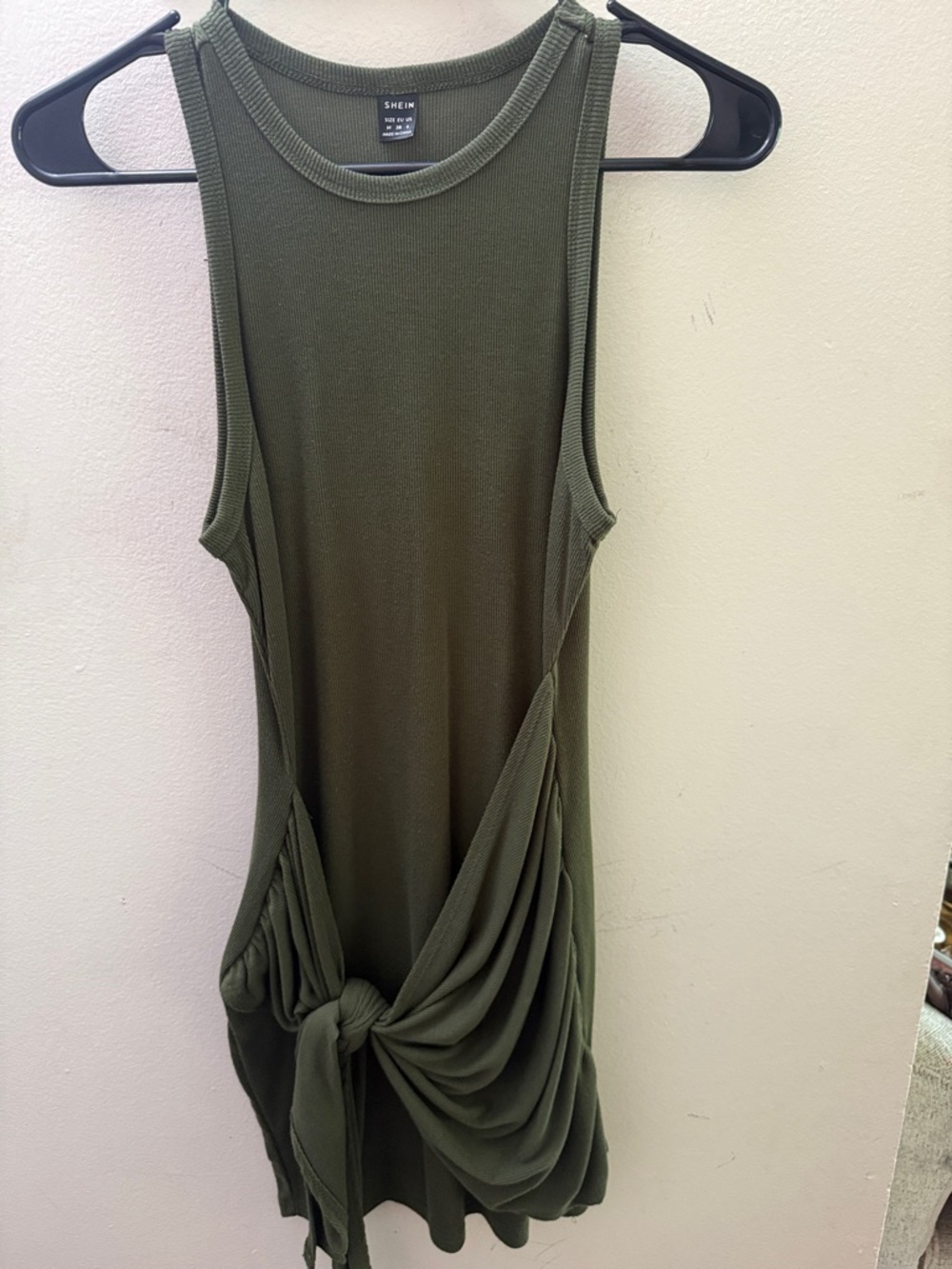 SHEIN Olive Green Sleeveless Twist-Knot Midi Dress